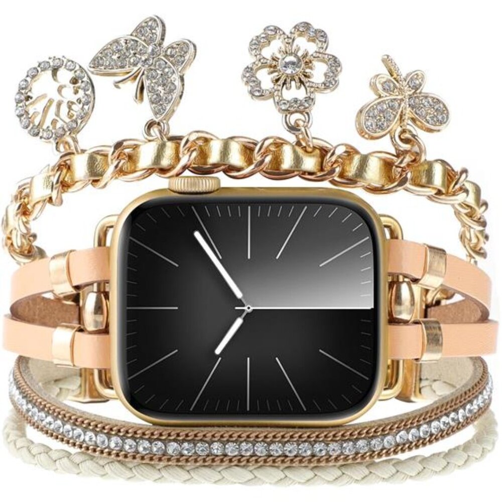 NEW Gold Boho Leather Apple Watch Band with Charms